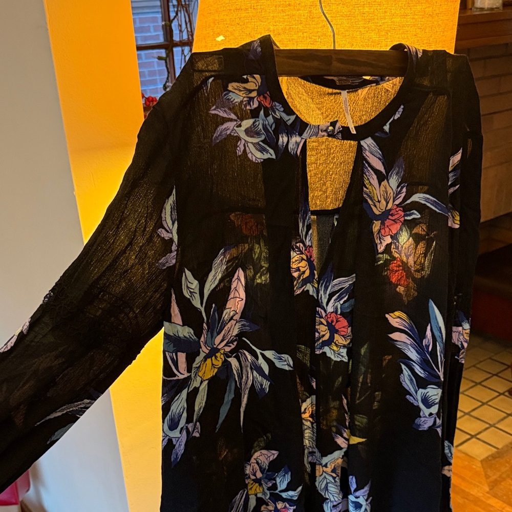 Free People Black Floral Long-Sleeve Dress